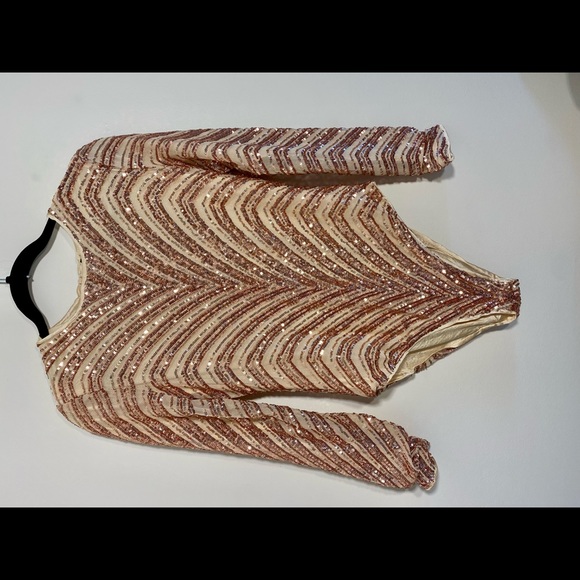Shein zip back Chevron Sequin Bodysuit - Picture 2 of 12